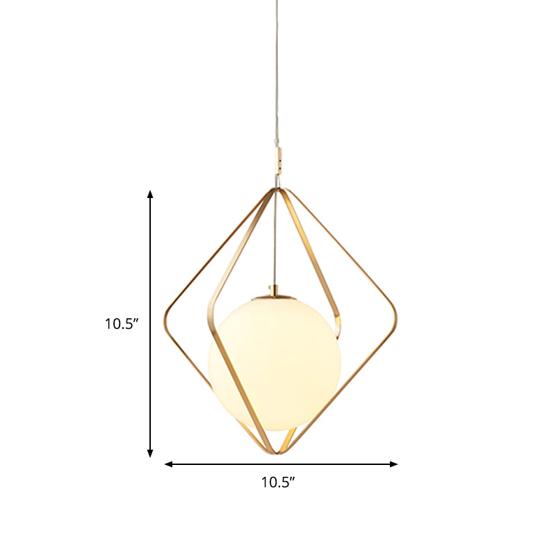 Gold Caged Hanging Pendant Light Minimalist 1 Head LED Metal Down Lighting for Bedroom, 10.5"/16" W
