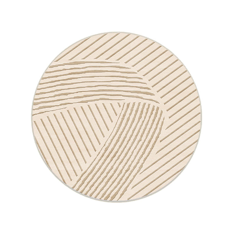 Beige Modern Area Carpet Stripe Pattern Polyester Area Rug Anti-Slip Washable Rug for Home Decor