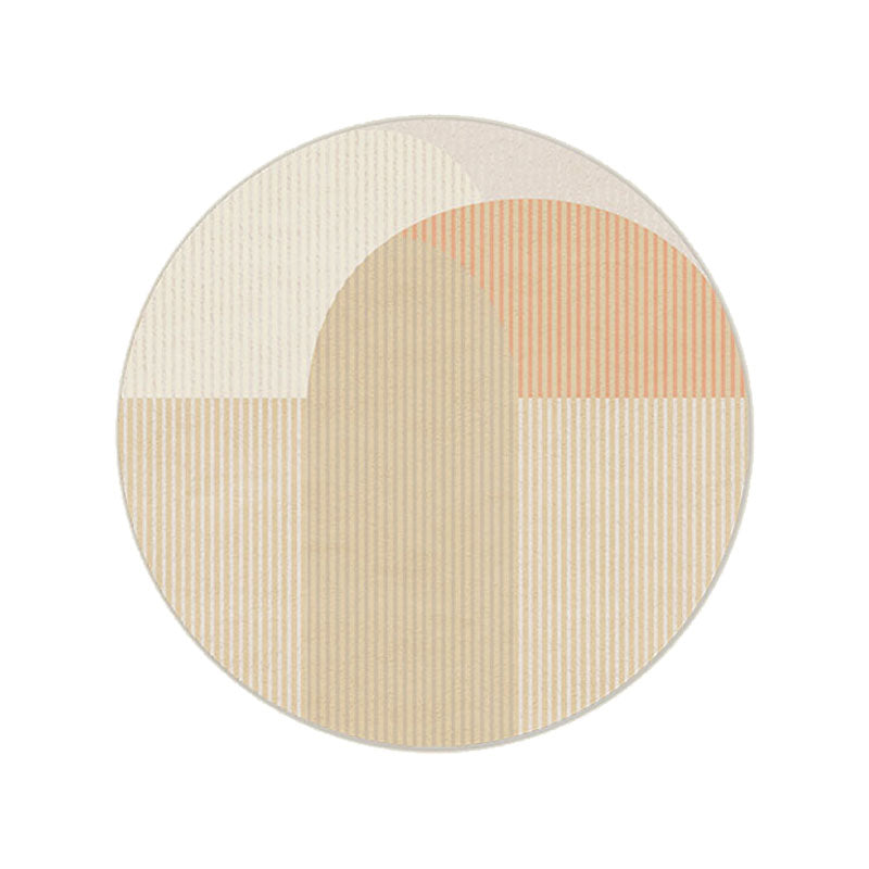 Beige Modern Area Carpet Stripe Pattern Polyester Area Rug Anti-Slip Washable Rug for Home Decor