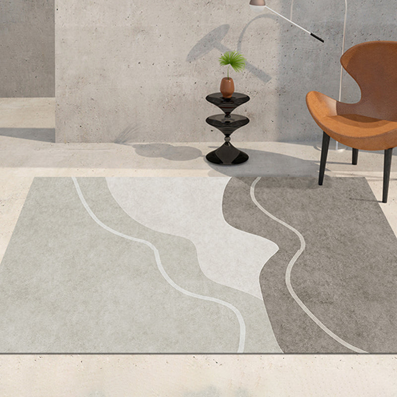 Grey Modern Area Rug Color Block Polyester Area Carpet Stain Resistant Rug for Home Decor
