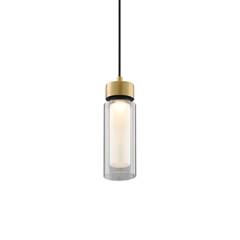 Simplicity 1 Light Drop Lamp Black and Gold Cylindrical LED Down Mini Pendant with Clear Glass Shade
