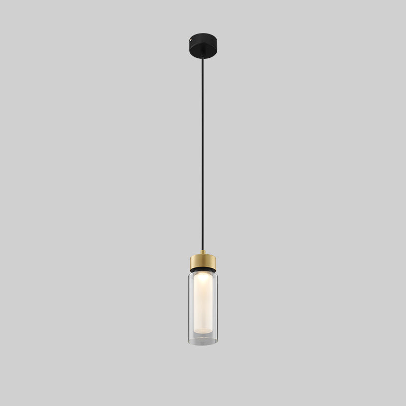 Simplicity 1 Light Drop Lamp Black and Gold Cylindrical LED Down Mini Pendant with Clear Glass Shade