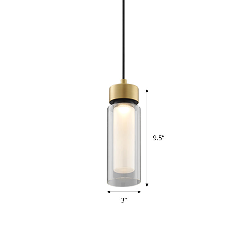 Simplicity 1 Light Drop Lamp Black and Gold Cylindrical LED Down Mini Pendant with Clear Glass Shade