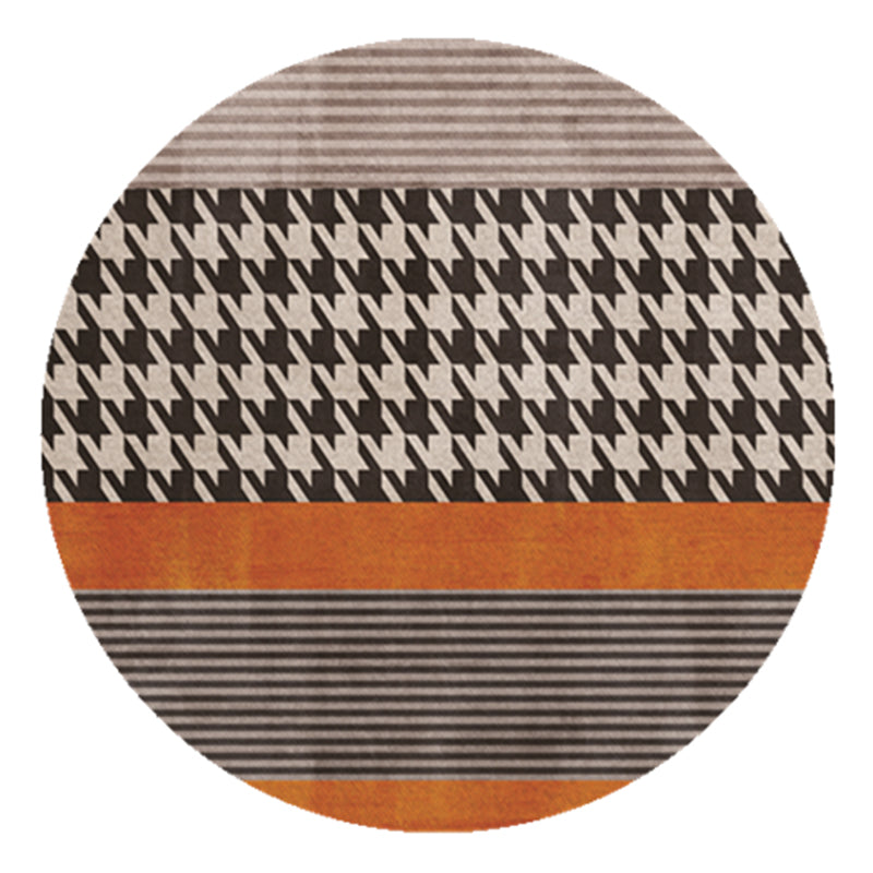 Round Houndstooth Print Carpet Polyester Modern Rug Non-Slip Backing Indoor Rug for Living Room