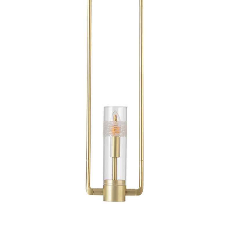 1 Bulb Restaurant Suspension Pendant Modern Gold Hanging Light Fixture with Cylinder Clear Glass Shade
