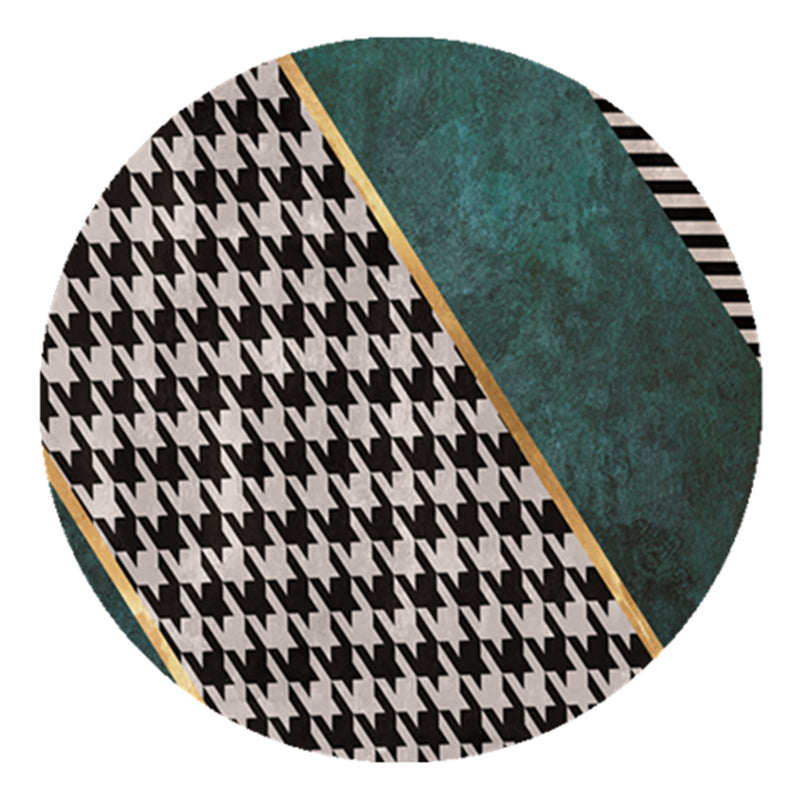 Round Houndstooth Print Carpet Polyester Modern Rug Non-Slip Backing Indoor Rug for Living Room