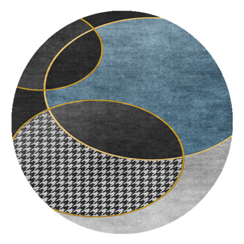 Round Houndstooth Print Carpet Polyester Modern Rug Non-Slip Backing Indoor Rug for Living Room