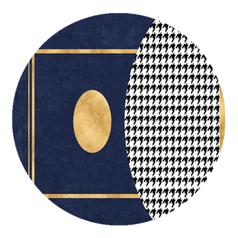 Round Houndstooth Print Carpet Polyester Modern Rug Non-Slip Backing Indoor Rug for Living Room