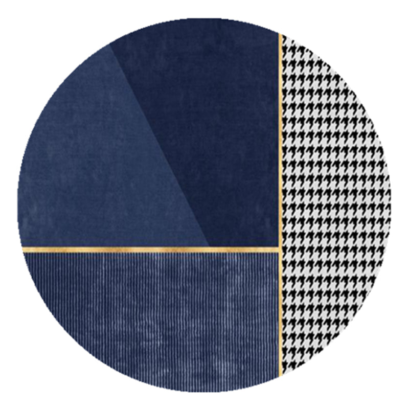 Round Houndstooth Print Carpet Polyester Modern Rug Non-Slip Backing Indoor Rug for Living Room