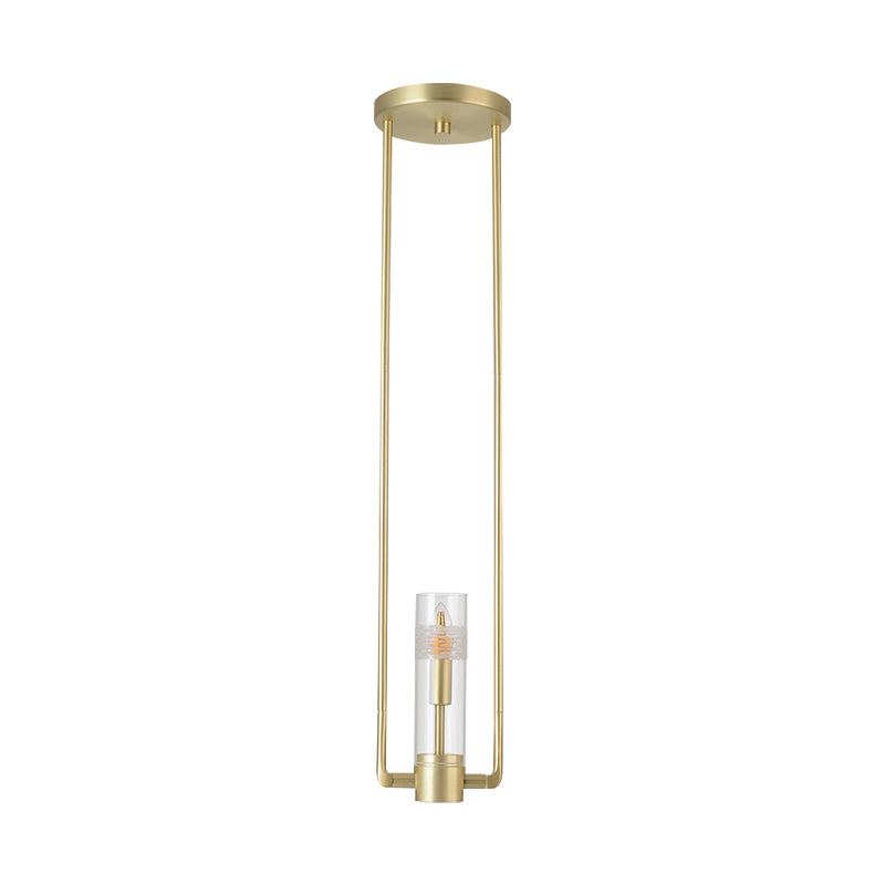 1 Bulb Restaurant Suspension Pendant Modern Gold Hanging Light Fixture with Cylinder Clear Glass Shade