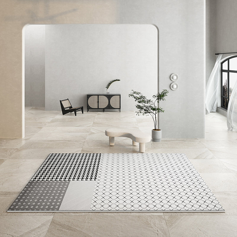 Grey Modern Area Rug Color Block Polyester Area Carpet Stain Resistant Rug for Living Room