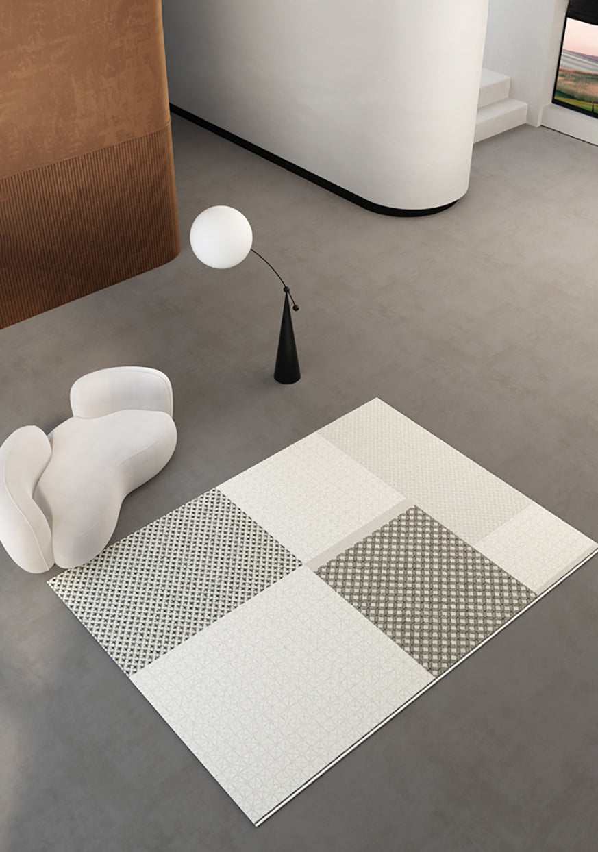 Grey Modern Area Rug Color Block Polyester Area Carpet Stain Resistant Rug for Living Room