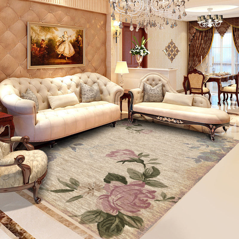 Blue Modern Area Rug Floral Pattern Polyester Area Carpet Easy Care Non-Slip Rug for Living Room