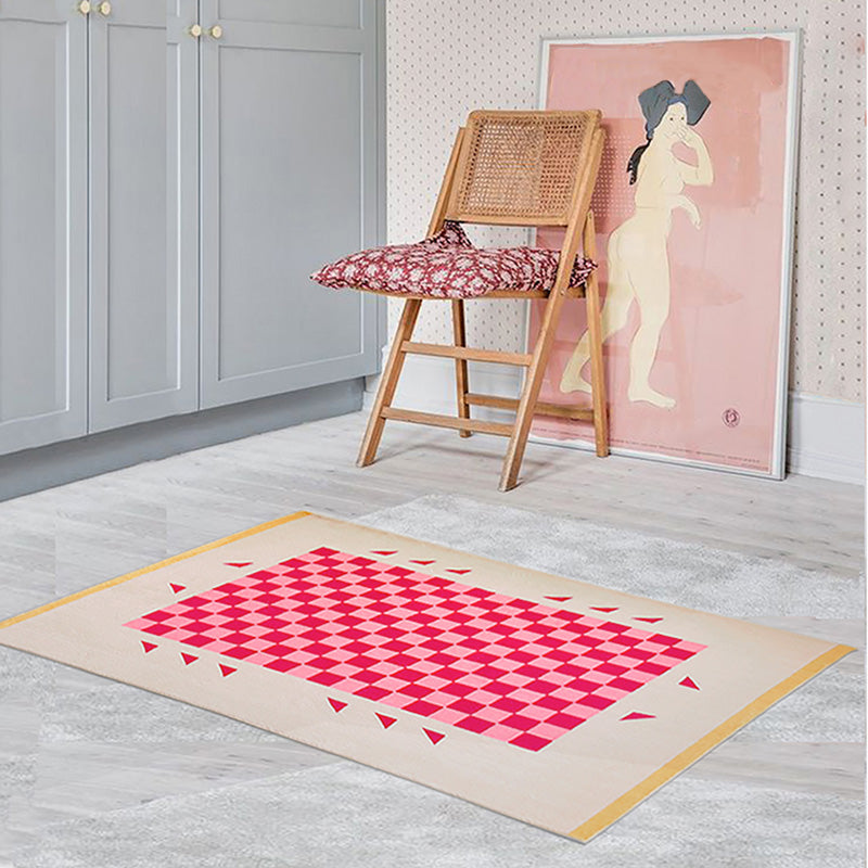 Modern Checkered Print Rug Polyester Area Carpet Stain Resistant Indoor Rug for Home Decoration