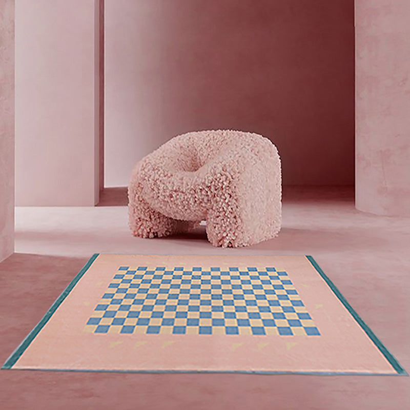 Modern Checkered Print Rug Polyester Area Carpet Stain Resistant Indoor Rug for Home Decoration