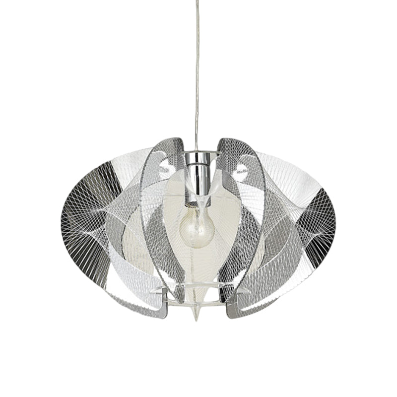 1 Bulb Restaurant Pendant Light Modern Chrome Hanging Lamp with Curve Acrylic Shade