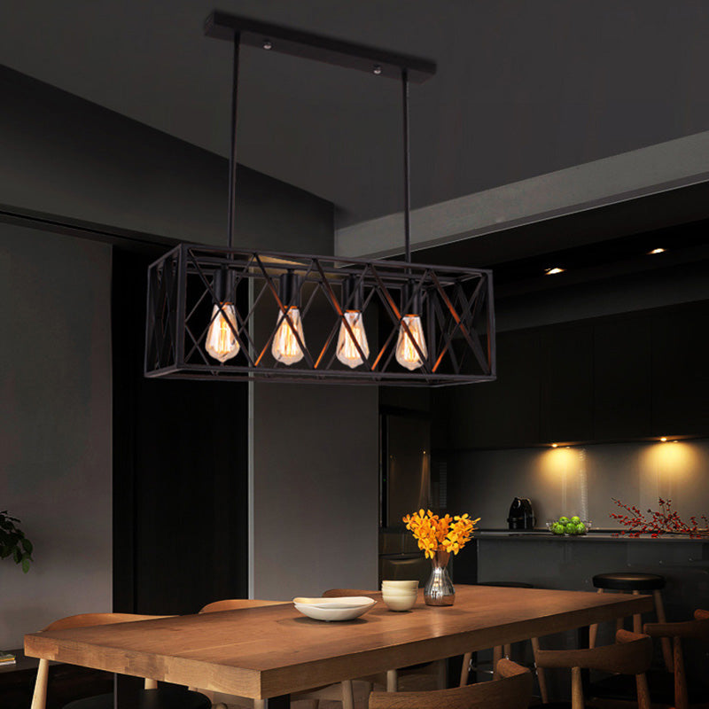 Rettangle Island Lampadella luci industriali di illuminazione del lampadario in metallo per tavolo da pranzo