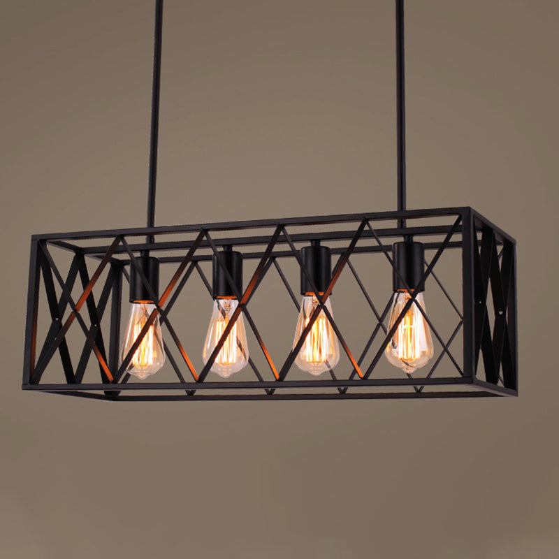 Rettangle Island Lampadella luci industriali di illuminazione del lampadario in metallo per tavolo da pranzo