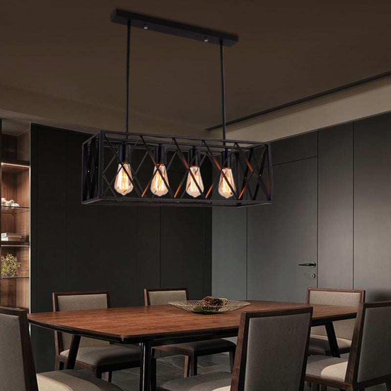 Rettangle Island Lampadella luci industriali di illuminazione del lampadario in metallo per tavolo da pranzo