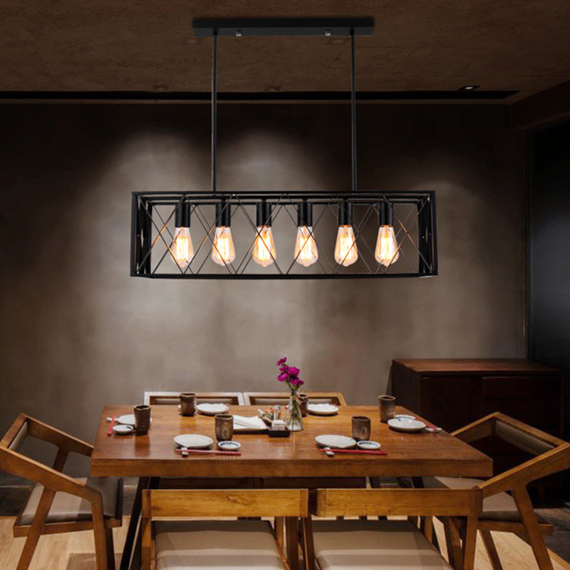 Rettangle Island Lampadella luci industriali di illuminazione del lampadario in metallo per tavolo da pranzo