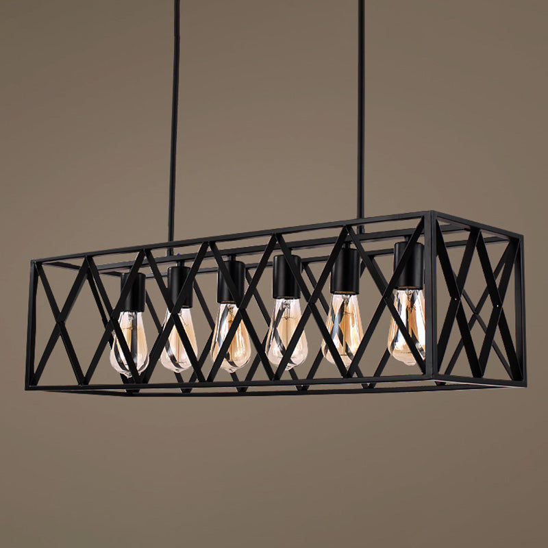 Rettangle Island Lampadella luci industriali di illuminazione del lampadario in metallo per tavolo da pranzo