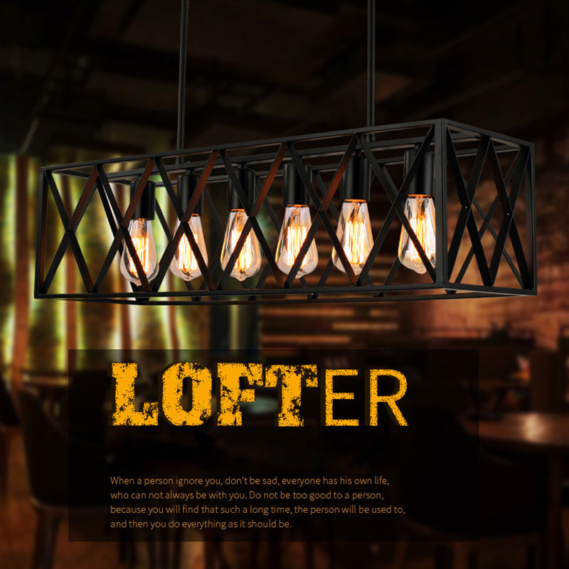 Rettangle Island Lampadella luci industriali di illuminazione del lampadario in metallo per tavolo da pranzo