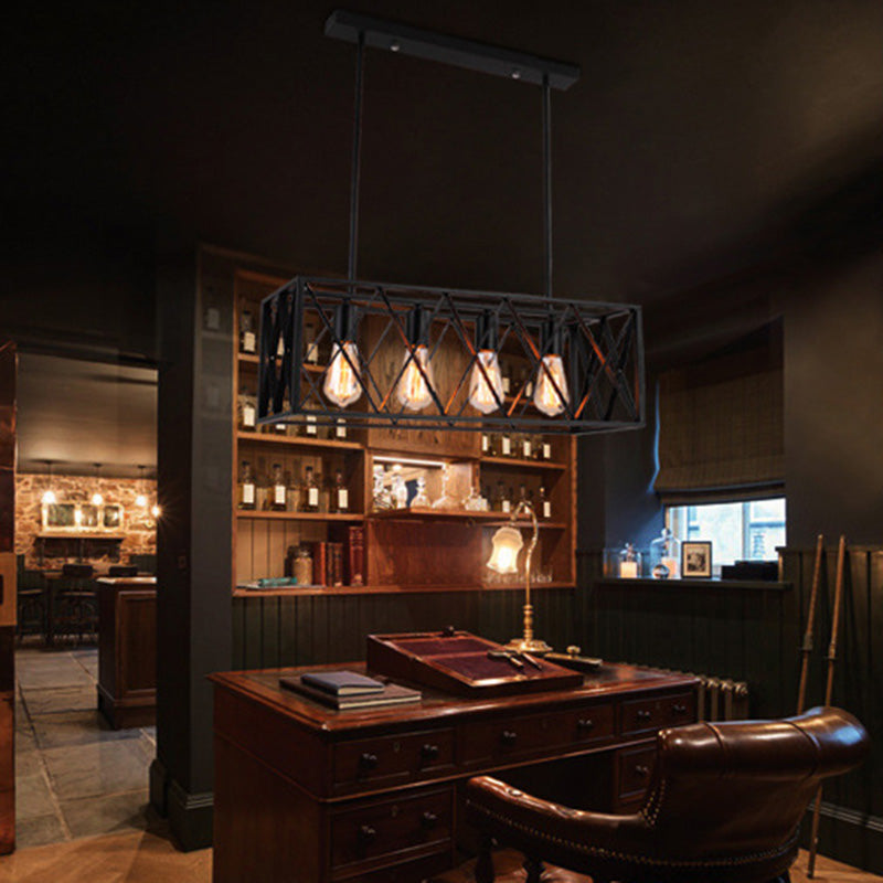 Rettangle Island Lampadella luci industriali di illuminazione del lampadario in metallo per tavolo da pranzo