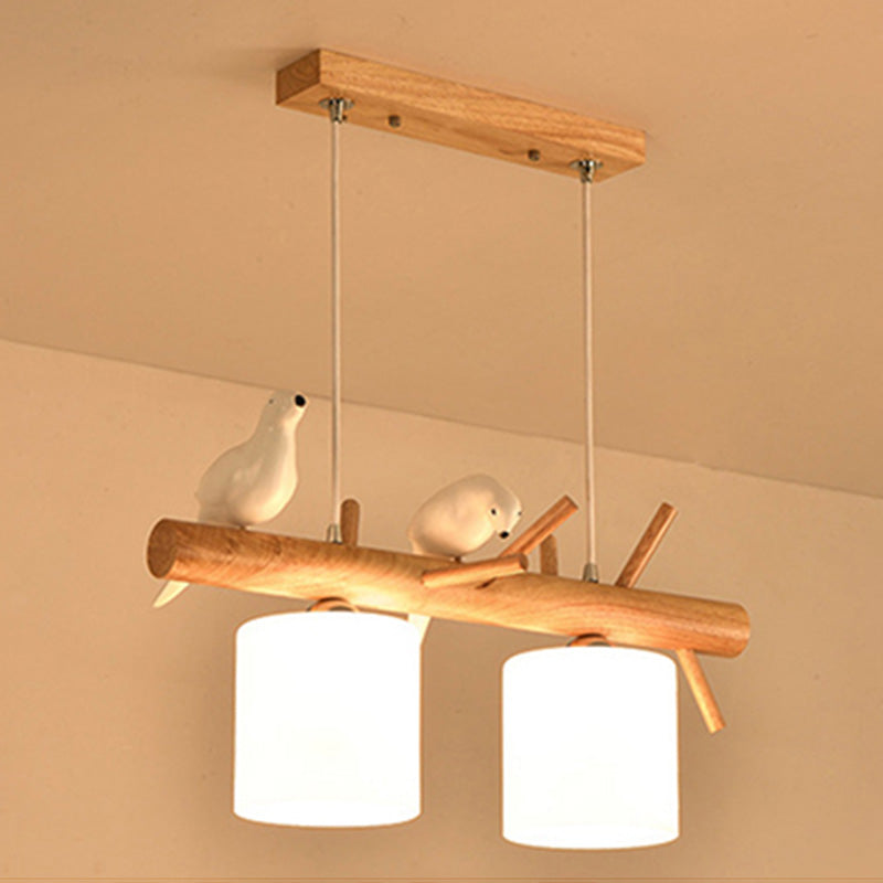 Luci del lampadario dell'isola cilindro moderni apparecchi di illuminazione lampadario in vetro con decorazione di uccelli