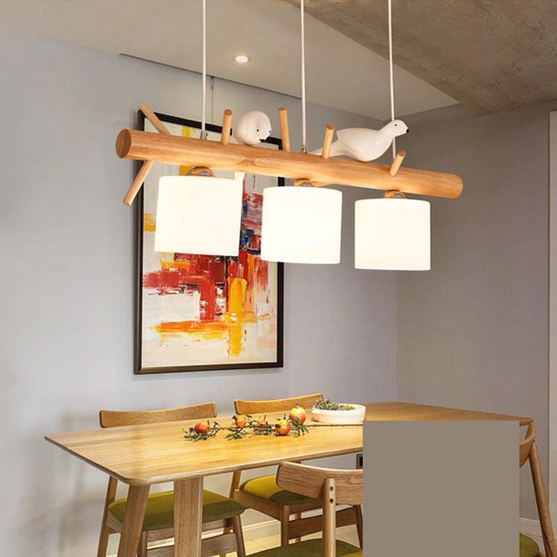 Luci del lampadario dell'isola cilindro moderni apparecchi di illuminazione lampadario in vetro con decorazione di uccelli