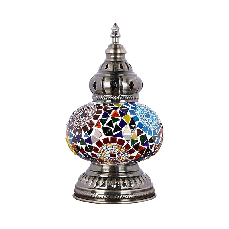 1 lampe de table en vitrail de tête méditerranéen bleu / rouge et bleu lampe de cheminée de chambre à coucher