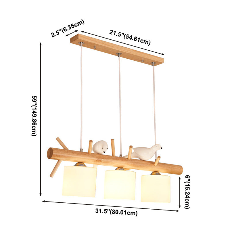 Luci del lampadario dell'isola cilindro moderni apparecchi di illuminazione lampadario in vetro con decorazione di uccelli