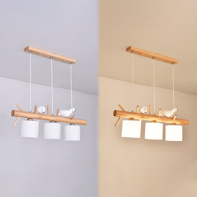 Luci del lampadario dell'isola cilindro moderni apparecchi di illuminazione lampadario in vetro con decorazione di uccelli