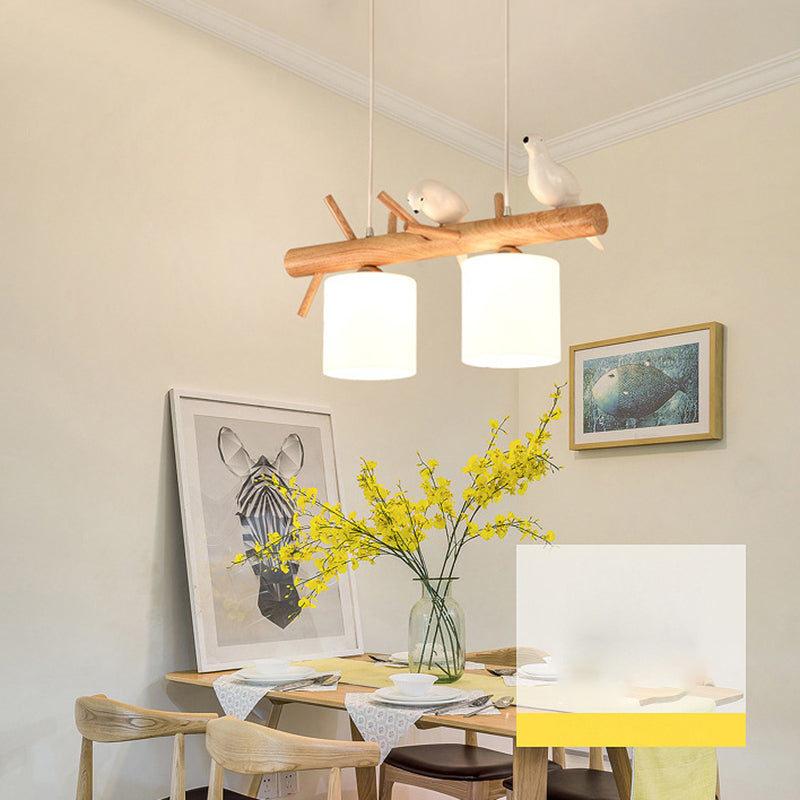 Luci del lampadario dell'isola cilindro moderni apparecchi di illuminazione lampadario in vetro con decorazione di uccelli