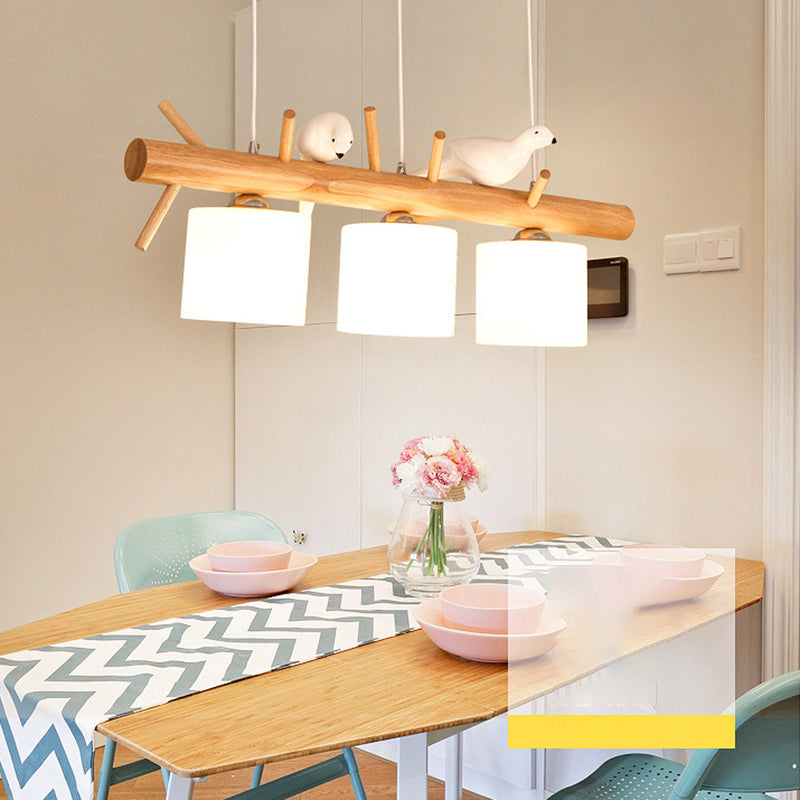 Luci del lampadario dell'isola cilindro moderni apparecchi di illuminazione lampadario in vetro con decorazione di uccelli