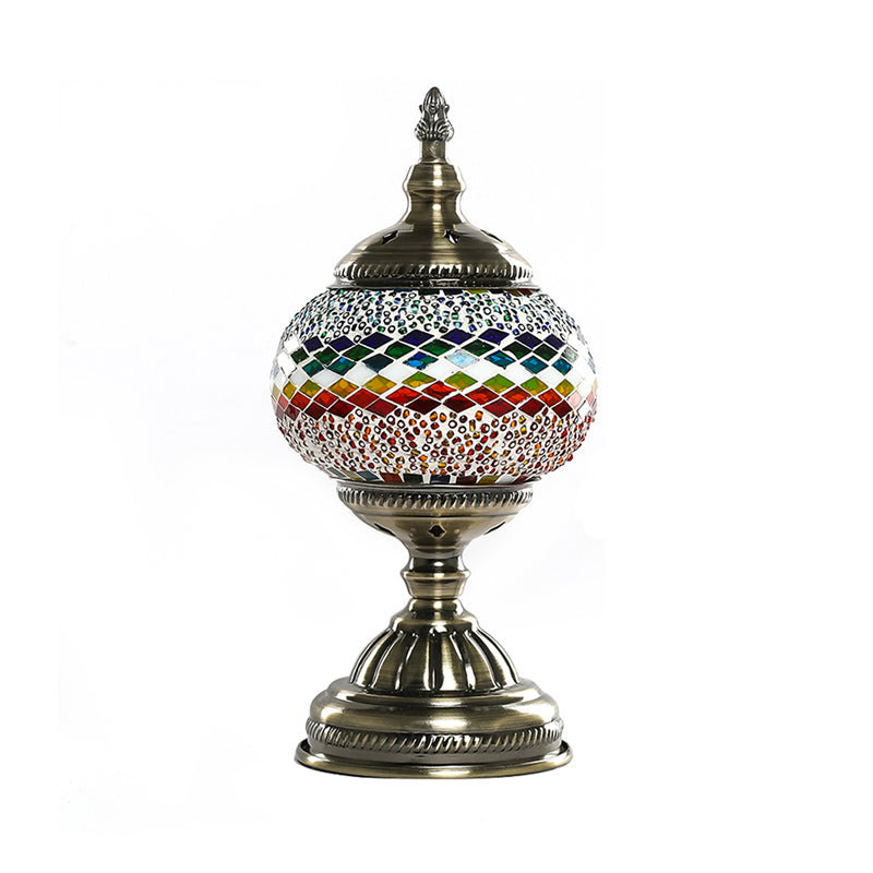 1 Light Night Light Mediterranean Global Orange/Red and Blue Stained Glass Table Lamp for Bedroom