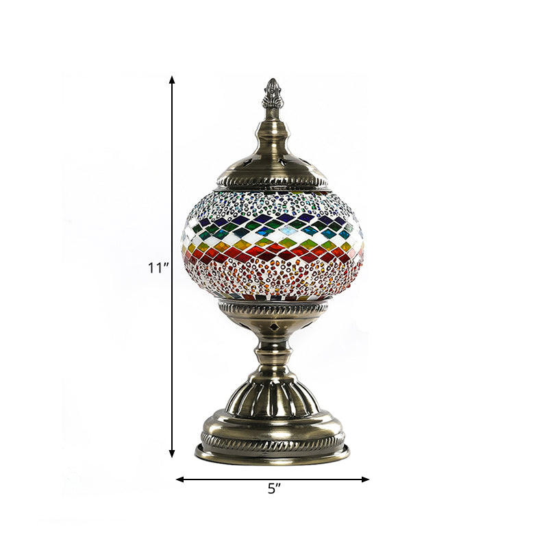 1 Light Night Light Mediterranean Global Orange/Red and Blue Stained Glass Table Lamp for Bedroom