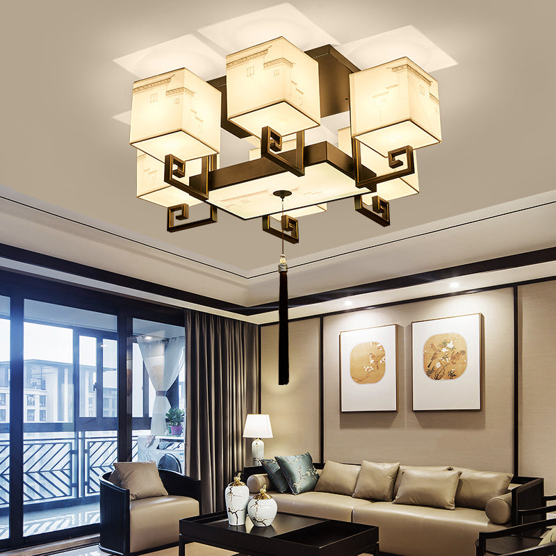 4/6/10/12 Bulbes Tissu massif Tissu en chinois Lubrile de style chinois Fixation du plafond