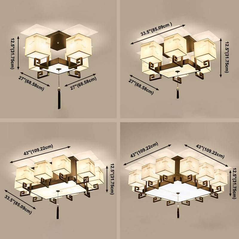 4/6/10/12 Bulbes Tissu massif Tissu en chinois Lubrile de style chinois Fixation du plafond