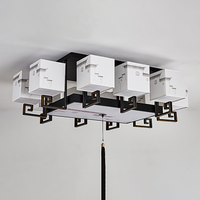 4/6/10/12 Bulbs Fabric Flush Mount Light Chinese Style Flush Ceiling Light Fixture