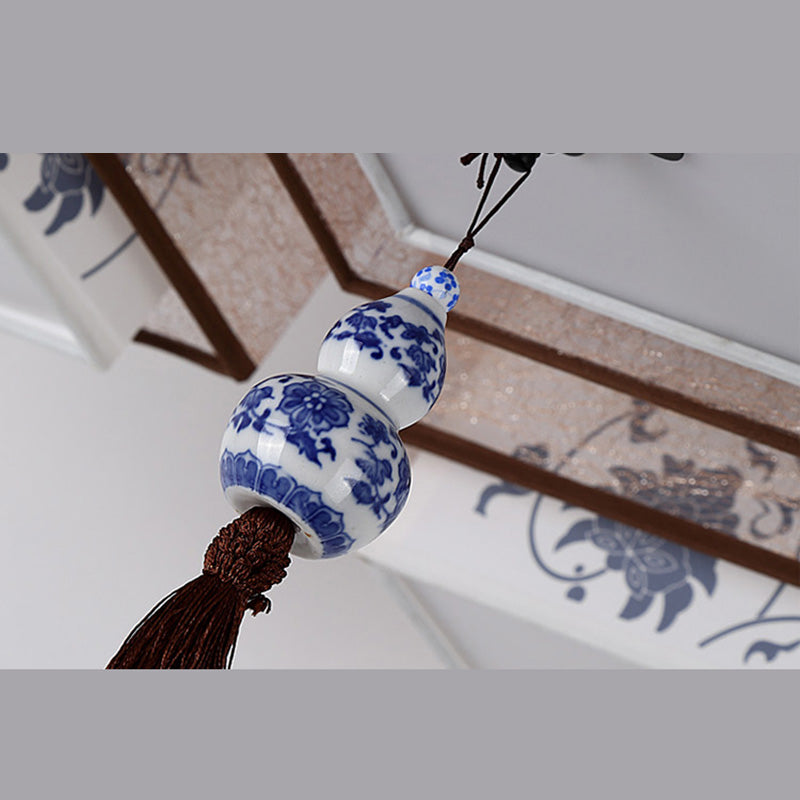 Lámpara de techo de color chino de estilo chino con sombra de tela beige para sala de estar