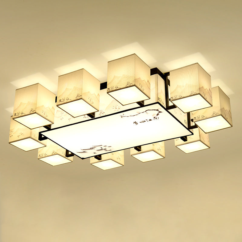 4/6/8/10 Lights Fabric Flush Mount Fixture Chinese Style Indoor Flush Ceiling Light