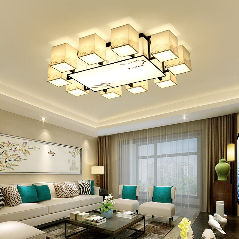 4/6/8/10 Lights Fabric Flush Mount Fixture Chinese Style Indoor Flush Ceiling Light