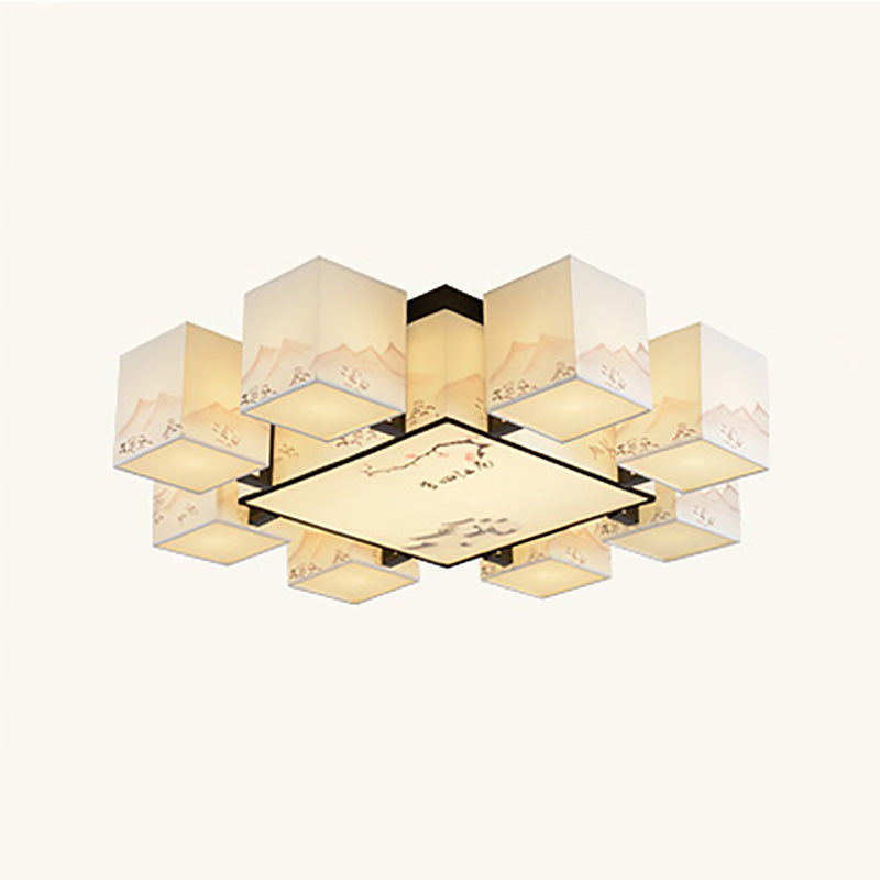 4/6/8/10 Lights Fabric Flush Mount Fixture Chinese Style Indoor Flush Ceiling Light