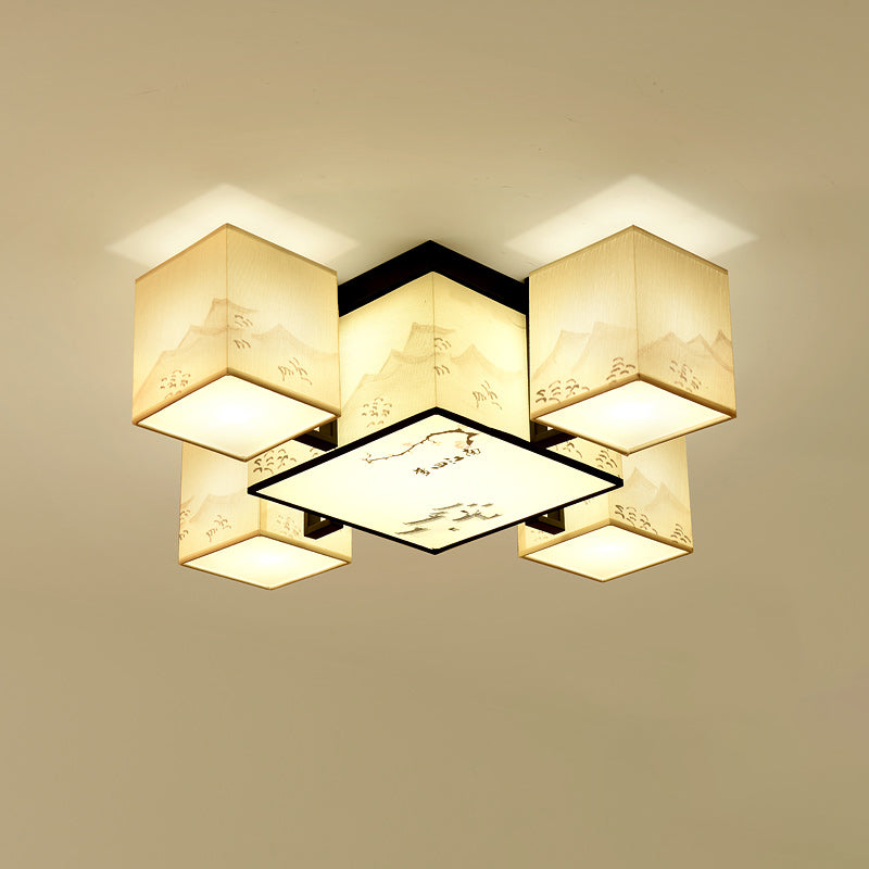 Plafonnier encastré d'intérieur en tissu, 4/6/8/10 lumières, luminaire de style chinois