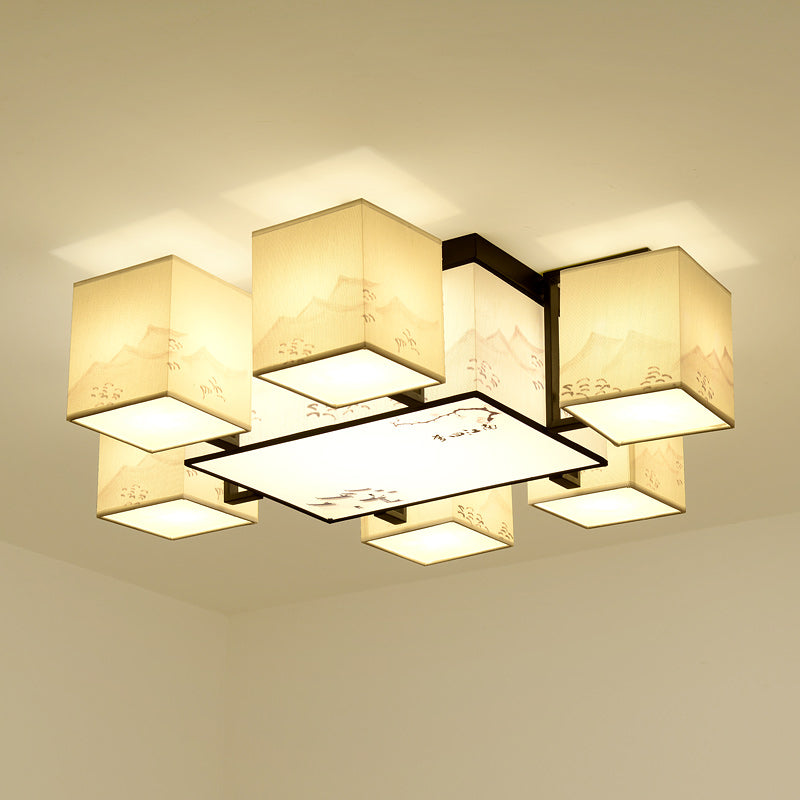 4/6/8/10 Lights Fabric Flush Mount Fixture Chinese Style Indoor Flush Ceiling Light