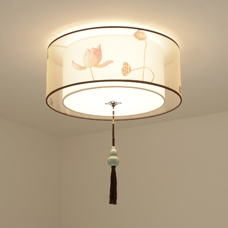 16" Wide 4 Lights Flush Mount Traditional Fabric Flush Ceiling Light in White for Bedroom