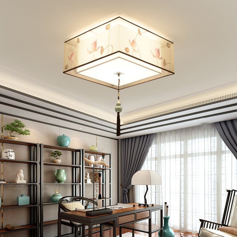 16" Wide 4 Lights Flush Mount Traditional Fabric Flush Ceiling Light in White for Bedroom