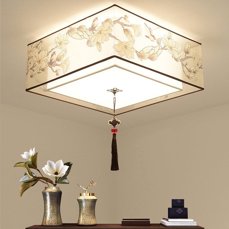 16" Wide 4 Lights Flush Mount Traditional Fabric Flush Ceiling Light in White for Bedroom