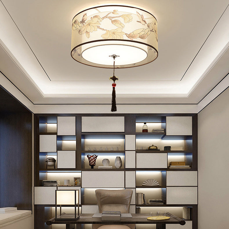 16" Wide 4 Lights Flush Mount Traditional Fabric Flush Ceiling Light in White for Bedroom