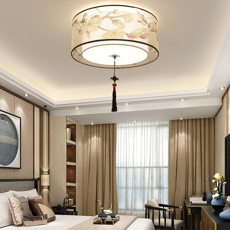 16" Wide 4 Lights Flush Mount Traditional Fabric Flush Ceiling Light in White for Bedroom